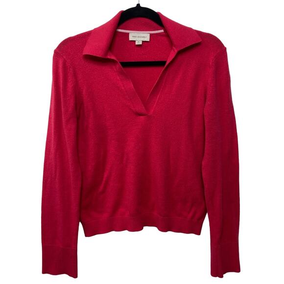 Free Assembly Collared Polo Sweater Long Sleeve Split Neck Pink Red Womens Small - Picture 1 of 8